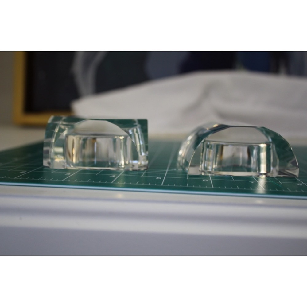 Oleg Cassini Faceted Crystal Glass Tealight Candle Holders Set of 2 Geometric - Picture 7 of 7